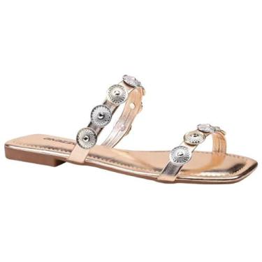 Imagem de Sandália Rasteirinha Casual Feminino Akazzo 237NE Dourado, 37