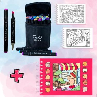 Imagem de Kit Livro Colorir Bobbie Goods 50 Folhas + 36 Canetinhas, Rosa