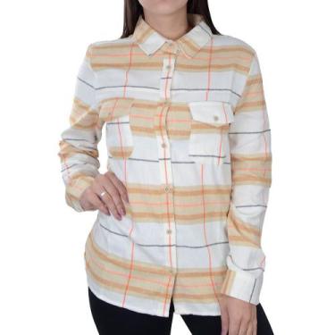 Imagem de Camisa Feminina Mosaico ML Flanela Xadrez Laranja - 15270141, M
