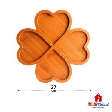 Imagem de Petisqueira de Madeira 27 cm 4 Divisórias Trevo - MEGAGIFT