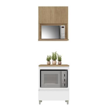 Imagem de Cozinha Modulada 100% MDF 2 Peças Nesher Rainha Branco Marrom