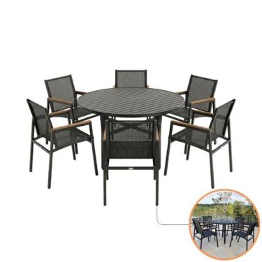 Imagem de Conjunto Mesa Redonda Área Externa 6 Cadeiras Resistente Sol Chuva Alu