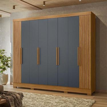 Imagem de Guarda Roupa Casal Diplomata 8 Portas 4 Gavetas MDP Corrediças Simples Puxadores MDF Freijó-cinza-frisado Moval Móveis