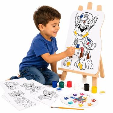Imagem de Kit Pintura Patrulha Canina C/ Telas Tintas Cavalete Pincel - NIG Brin