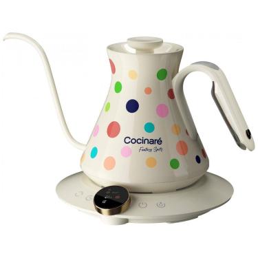 Imagem de Chaleira elétrica Cocinare FLOW M6 Pro Polka 0,6L bico pescoço de ganso controle de temperatura 1500W 110V
