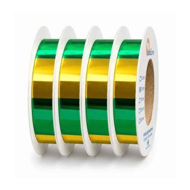 Imagem de Kit Fitas Metaloide 10mm x 50 metros Decorar Brasil Copa Verde Amarelo