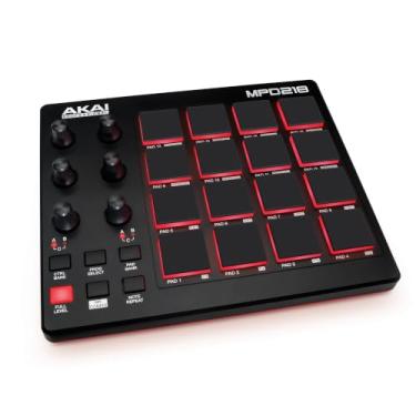 Imagem de Akai Professional MPD218 Controlador MIDI USB com 16 pads MPC, 6 knobs atribuíveis, Note Repeat, Full Level e software para produção musical