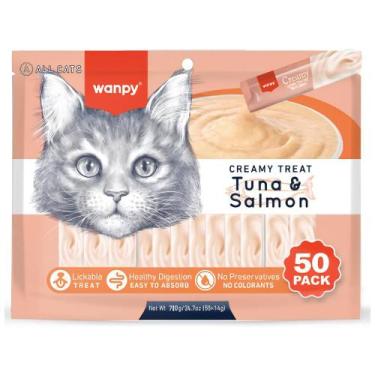 Imagem de Petisco Cremoso Wanpy Gatos Creamy Sabor Atum E Salmao Pacote Com 50 T