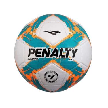 Imagem de Bola de Futebol Campo Giz N4 PU Costurada Toque Macio Infantil Branco e Azul Penalty