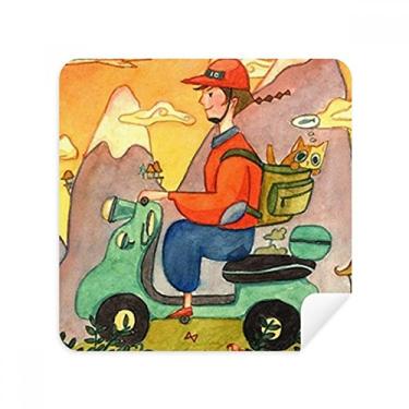 Imagem de Miaoji Pintura Aquarela Cat Farmer Glasses Pano Limpador de Tela Tecido Camurça Pacote com 2