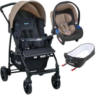 Imagem de Carrinho de Bebe com Bebe Conforto e Ninho Burigotto Ecco Cinza Bege
