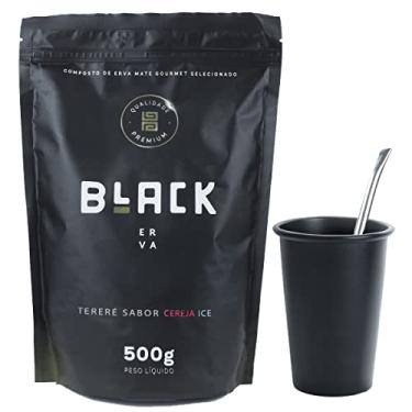 Imagem de KIT COMPLETO COPO DE TERERÉ PRETO 350ML + BOMBA DE TERERE + BLACK ERVA 500G (Cereja Ice)