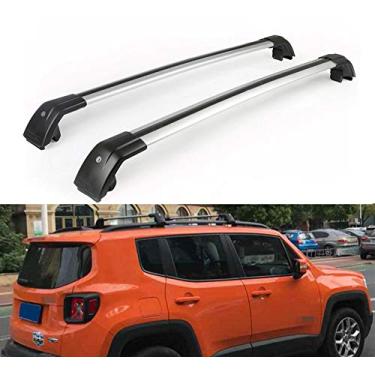 Imagem de UDP 2 peças barra transversal ajustável barra transversal trilho de teto bagageiro barra de rack de teto prata serve para Jeep Renegade 2015-2020