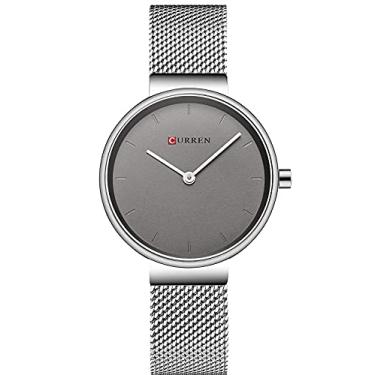 Imagem de Relógio de pulso feminino de quartzo simples da moda com pulseira de malha de aço inoxidável, Prata, 32mm