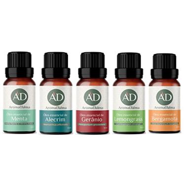 Imagem de Kit Óleo Essêncial Inspiração Para Aromaterapia | 5 Aromas Incríveis 100% Puros - Menta, Alecrim, Gerânio, Lemongrass e Bergamota - Aroma D’alma