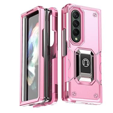 Imagem de YINGDAFENG Capa para Samsung Galaxy Z Fold 4, capa protetora à prova de choque de grau militar com anel giratório de 360° suporte magnético de corpo inteiro camada dupla resistente capa protetora, rosa