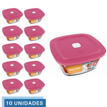 Imagem de 10 Potes Vidro Facilita Quadrado Marmita 500Ml Marinex