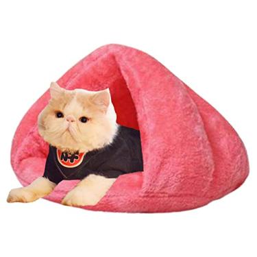 Imagem de Cama de gato coberta - Caverna Soft Burrowing Para Gatos,Cama de animal de estimação redonda confortável com aquecimento automático para gato filhote de cachorro barraca de dormir Generic