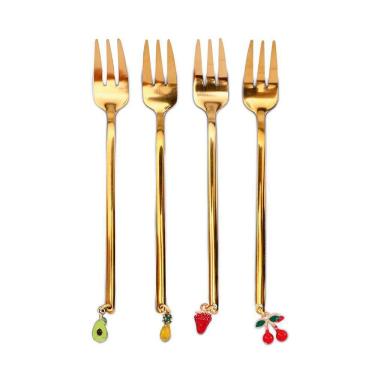 Imagem de Cj.4 Garfos de Aço Inox Dourado c/Pingentes Natal 15cm