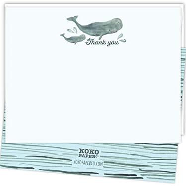 Imagem de Koko Paper Co Cartões de agradecimento de baleia | 25 cartões planos e envelopes | Impresso em cartão de estoque pesado.