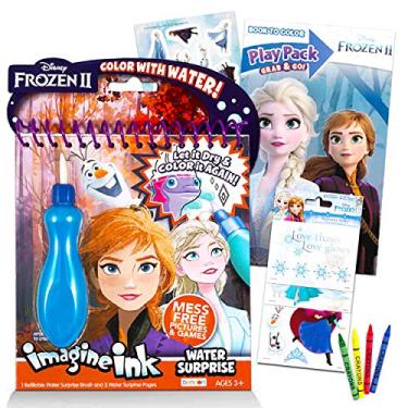 Imagem de Disney Frozen Paint with Water Super Set para Meninas Crianças Pacote ~ Livro Deluxe Sem bagunça com Escova Surpresa de Água com Mini Livro de Colorir e Adesivos (Materiais de Festa Frozen Disney)