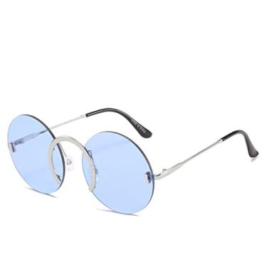 Imagem de Óculos de sol redondos lente sem aro designer de moda vintage óculos de sol feminino óculos de sol gafas lunette de soleil, azul, tamanho único