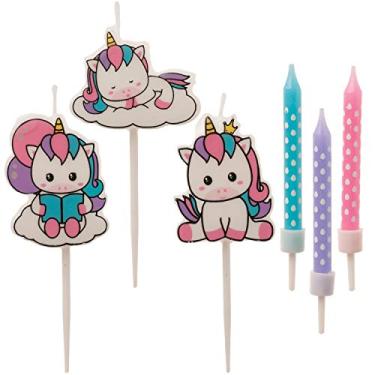 Imagem de Dekora - Conjunto de velas de aniversário de unicórnio para decorar bolo de aniversário - 15 velas