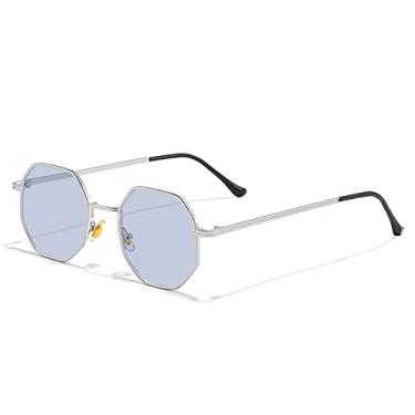 Imagem de Óculos de Sol Polígono Masculino Vintage Octógono Óculos de Sol de Metal Feminino Goggle Óculos de Sol Masculino Gafas De Sol UV400,C09 Prata Cinza Claro,Tamanho Único