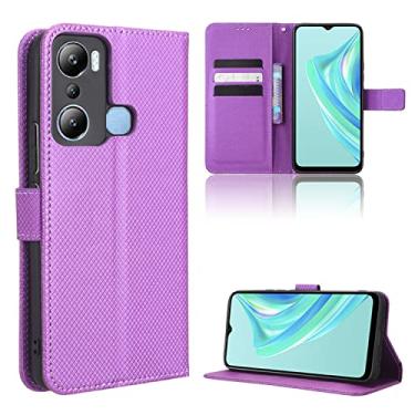 Imagem de Capas de telefone com textura de diamante compatíveis com Infinix Hot 12i Hot 12 i Capa de couro de luxo slots de cartão de visita clipe de carteira à prova de choque (roxo, Infinix Hot 12i)