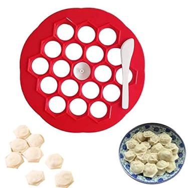 Imagem de Máquina de bolinho de cozinha 19 furos prensa de massa faça você mesmo molde de embalagem de ravioli manual para cozinha doméstica molde de empanada fácil de operar 2 peças, vermelho, 29,6 cm