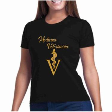 Imagem de Camiseta Preta Com Dourado Profissões - Medicina Veterinária -Faculdad