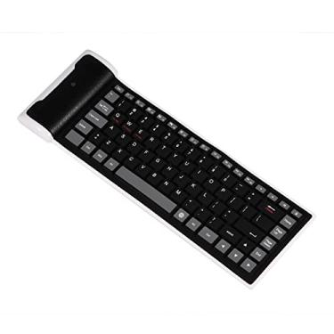 Imagem de ASHATA Teclado Bluetooth dobrável, teclado portátil ultrafino Bluetooth sem fio à prova d'água de silicone para desktops, laptops, tablets e telefones celulares (preto)