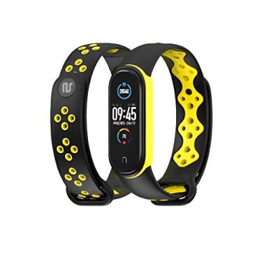 Imagem de Nandos-Store - Pulseira NSmart compatíveis com MI BAND 1/ MI BAND 2 / MI BAND 3 / MI BAND 4 / MI BAND 5 / MI BAND 6 / MI BAND 7 - (MI BAND 5, Preto com Amarelo NK)