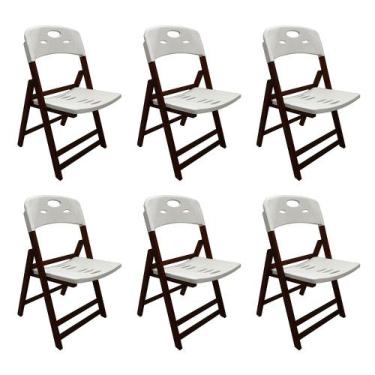 Imagem de Kit Com 6 Cadeiras Dobraveis De Madeira Elegance Imbuia Polipropileno