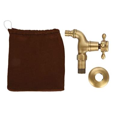 Imagem de Torneira de alça única de latão maciço vintage OKJHFD, torneira de alça única cruzada G1/2 torneira de água quente fria antiga sem vazamento para máquina de lavar torneira de água montada(short-style)