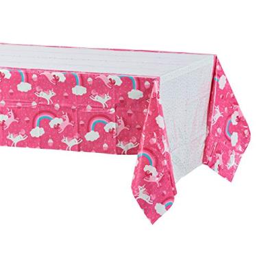 Imagem de American Greetings Capas de mesa de plástico para artes e artesanato, artigos de festa de unicórnio arco-íris (3 unidades)