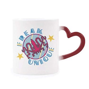 Imagem de Caneca colorida de polvo com estampa de vida marinha sensível ao calor Copo de grés que muda de cor vermelha