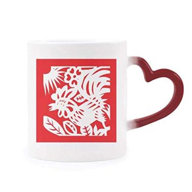 Imagem de Caneca sensível ao calor do zodíaco chinês de animal de galo cortada em papel copo de grés que muda de cor vermelha