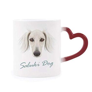 Imagem de Caneca de grés branca Saluki para animais de estimação sensível ao calor vermelha que muda de cor