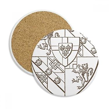 Imagem de Caneca barroca de concha de leão com estampa de ilustração e porta-copos com proteção de mesa, pedra absorvente