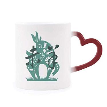 Imagem de Ano Novo de Ovelhas Animal China Zodíaco Caneca sensível ao calor Caneca vermelha muda de cor grés copo