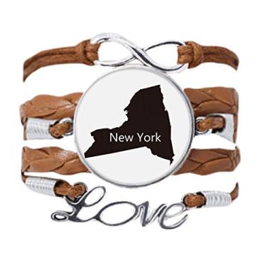 Imagem de DIYthinker Pulseira de contorno de mapa de Nova York USA com corrente de amor e enfeite de pulseira