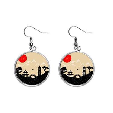 Imagem de Brinco feminino com pingente de orelha de têmpora japonesa, preto, branco, vermelho, amarelo, prata