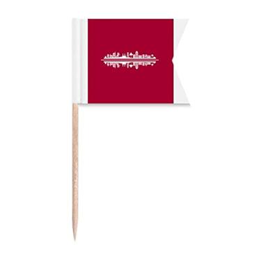 Imagem de Sinais modernos Symbolic Reflection Bandeira de palito de dente de paisagem urbana, marcação de etiquetagem para festas, bolos, alimentos, queijo