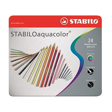 Imagem de Lápis de Cor Aquarelável – STABILO Aquacolor – Estojo metálico com 24 unidades – Em 24 cores