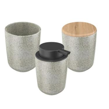Imagem de Kit Banheiro Ceramica Dispenser Porta Algodão E Escova 3Pçs - Yoi