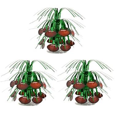 Imagem de Beistle Peças centrais de futebol em cascata 3 peças decorações esportivas para o dia do jogo artigos de mesa, 19 cm, verde/branco/marrom