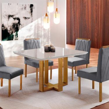 Conjunto Sala de Jantar Mesa Tampo Slim Plus Vidro 120x90cm com 4 Cadeiras  Elis Cel Móveis