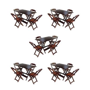 Imagem de Kit 5 Jogos De Mesa Dobravel Com 4 Cadeiras De Madeira 120X70 Para Restaurante E Bar - Imbuia