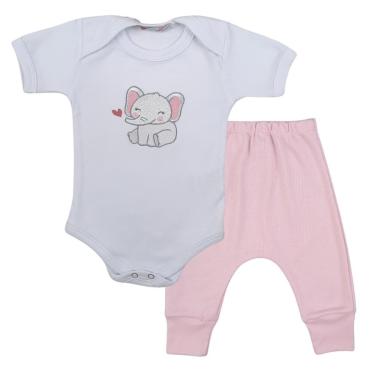 Imagem de Conjunto Body Manga Curta Bordado Elefantinha e Calça Suedine Mijão Culote - Roupa Bebê Menina-Masculino